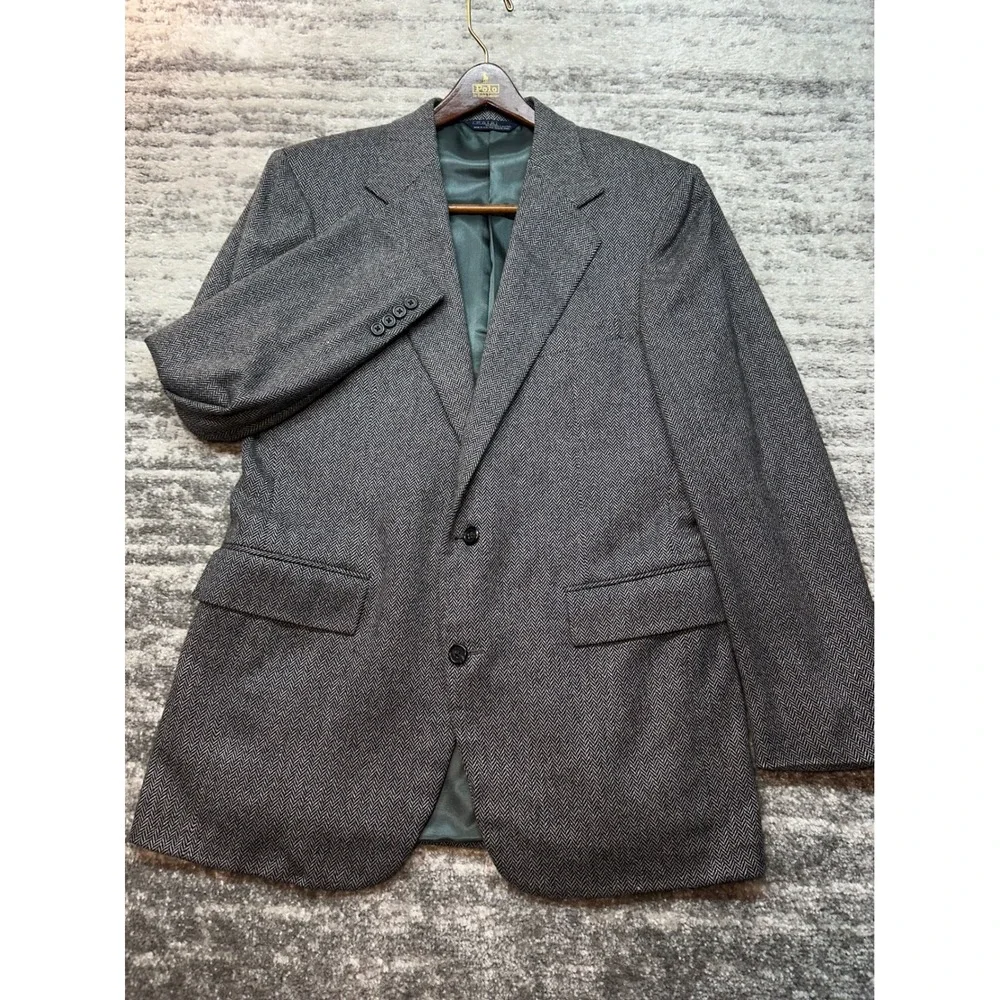 Polo Ralph Lauren Coat Men 40R Gray Herringbone Wool/Cashmere Blazer Vintage USA